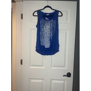 Express Tank Top Studded Shoulders Blue W Silver Faded Stars small  nwt